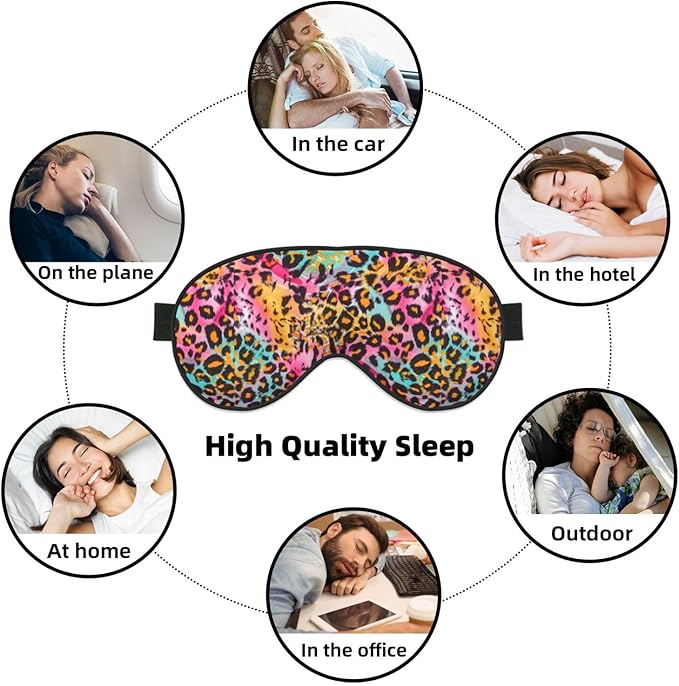 Sleep Eye Mask Pink Blue Leopard Sleep Mask for Women Men Comfortable Eye Mask with Adjustable Strap Soft Eye Cover Blindfold for Travel Yoga Nap Shift Work