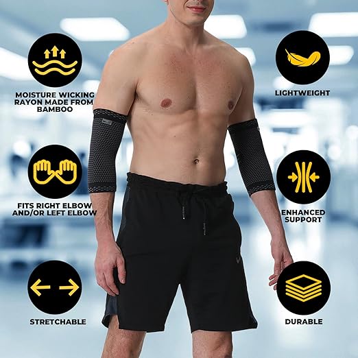 NeoTech Care Elbow Support Brace - Breathable - Men, Women, Right or Left (Black Color, Size S, 1 Pair)