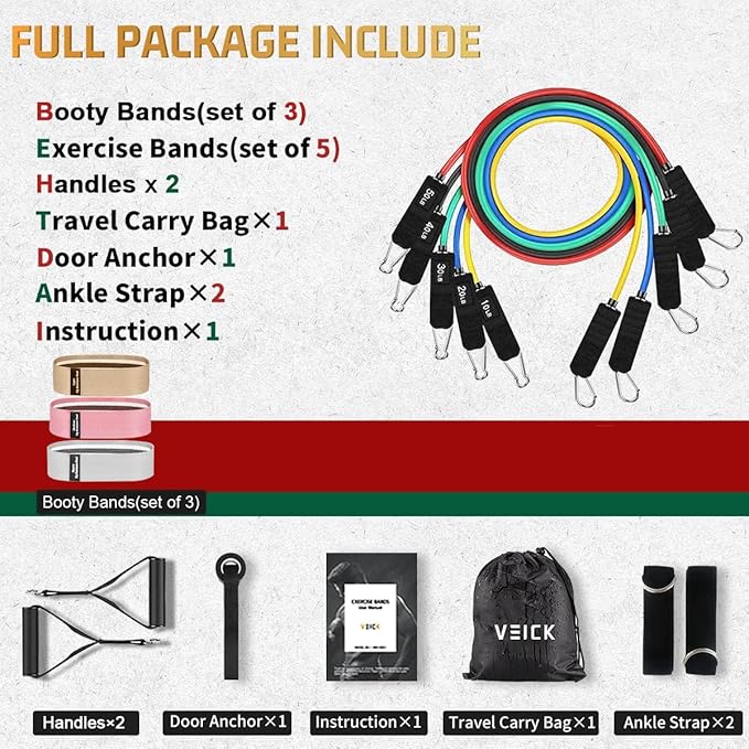 VEICK Resistance Bands, Exercise Bands, Workout Bands, Resistance Bands for Working Out with Handles for Men and Women, Exercising Bands for Fitness Weights Work Out at Home