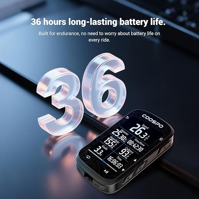 COOSPO Color Touchscreen GPS Bike Computer CS600, Wireless IPX7 Waterproof Cycling GPS Speedometer with Bluetooth/ANT+, Backlight Route Navigation, Support Bike Radar & 36H Battery Life