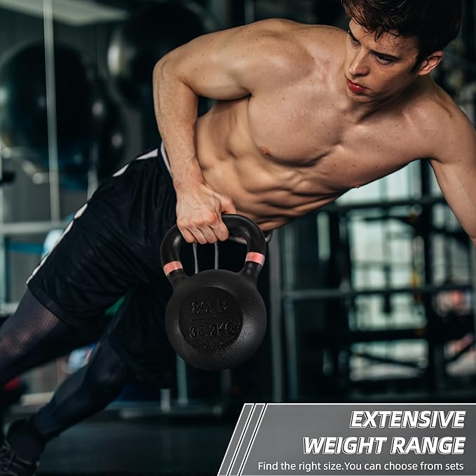 Cast Iron Kettlebell Weights for Home Gym, Heavy Duty Strength Training, Workout Equipment for HIIT, Functional Fitness