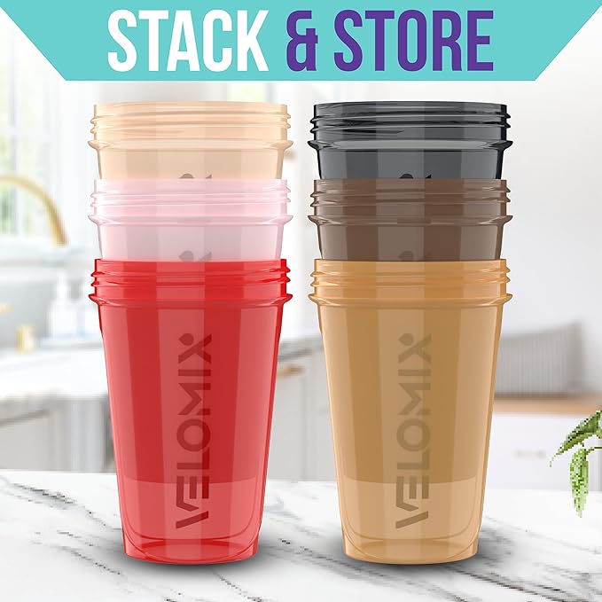 -6 PACK- 20 OZ Protein Shaker Bottles for Protein Mixes, Shaker Cups for Protein Shakes, Small Shaker Bottle Pack, Shaker Cup, Shakers for protein Shakes (Midnight Clay - 6 Pack)
