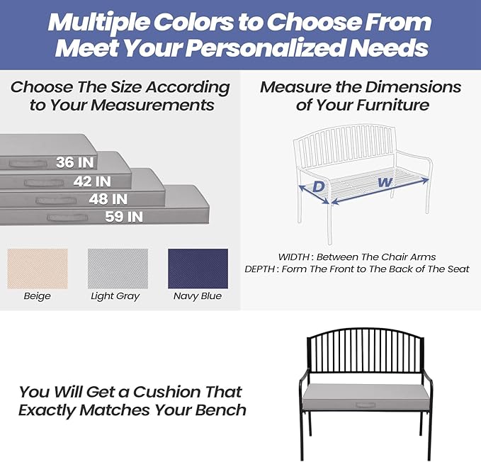 Crestlive Products Outdoor Bench Cushion 36 x 14 Inch, Waterproof Patio Bench Cushions for Outdoor Furniture, Porch Swing Replacement Pad with 30D Foam, Adjustable Straps and Portable Handle, Gray