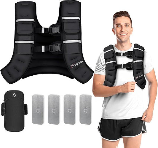 Fragraim Adjustable Weighted Vest for Women Men, 8-12lb/14-18lb/20-24lb/26-30lb Weight Vest with 4 Removable Iron Weights, Phone Holder and Back Pocket, Vest for Walking,Strength Training, Running