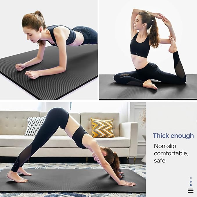 Yoga Mat Non Slip NBR Thick Yoga Mat, 72"L x 32"/24"W x 0.6"/0.4"TH (185cm x 80cm/61cm x 15mm/10mm), Anti-Tear Exercise Mat with Carrying Strap and Bag, Workout Mats for Yoga, Pilates, Floor Exercises