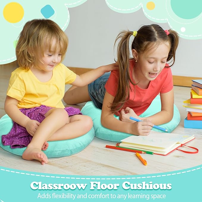 Fumete 8 Pcs 16 Inch Round Floor Cushions for Kids and Toddlers, Flexible Seating Classroom Furniture Floor Pillow for Home, Daycare, Preschool, Yoga and Meditation (Mint Green)