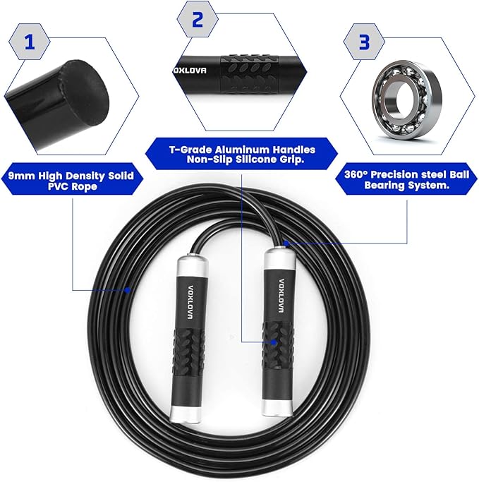 Weighted Rope - 1LB Heavy Jump Rope for Men Women Fitness Workouts, Non-Slip Aluminum Handles, Premium Skipping Rope for Exercise, Adjustable Length 9MM Solid PVC/Cotton Rope