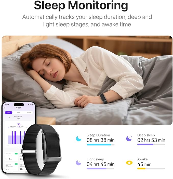Smart Health Wristband, All-Day Continuous Monitoring, Heart Rate Tracking, Improve Sleep, Wearable Activity & Fitness Tracker, 120+ Sports Modes, 60-Day Battery, with Free App, 2 Bands Included
