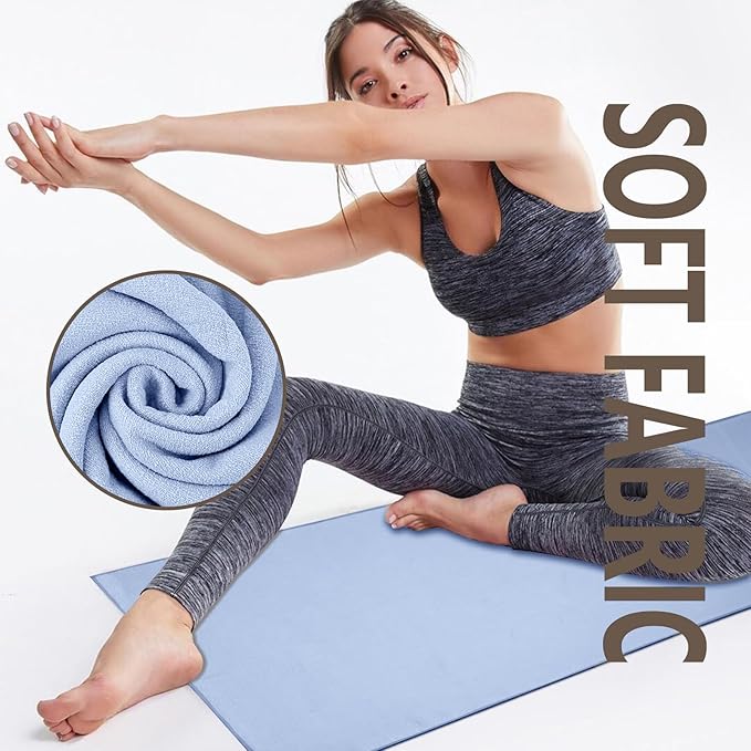 Hot Yoga Towel with Grip Dot, 72" x 24", Absorbent Microfiber Non Slip Yoga Mat Towel for Hot Yoga, Bikram, Pilates, Exercise and Fitness, Blue