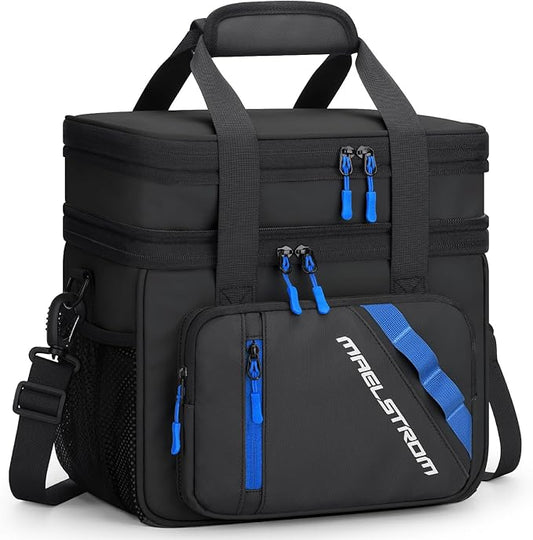 Maelstrom Lunch Box, 20L Insulated Lunch Bag for Men Women, Expandable Double Deck Leakproof Cooler Bag with 6 Pockets, Reusable Lunch Tote Bag for Work, Picnic, Travel, Black