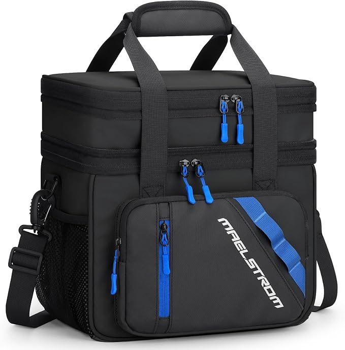 Maelstrom Lunch Box, 20L Insulated Lunch Bag for Men Women, Expandable Double Deck Leakproof Cooler Bag with 6 Pockets, Reusable Lunch Tote Bag for Work, Picnic, Travel, Black