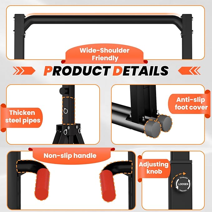 Power Tower Pull Up Dip Station Foldable, Pull Up Bar Station Adjustable, Multi-Function Home Gym, Strength Training Fitness Equipment, Triangular Design, for Home Outdoor