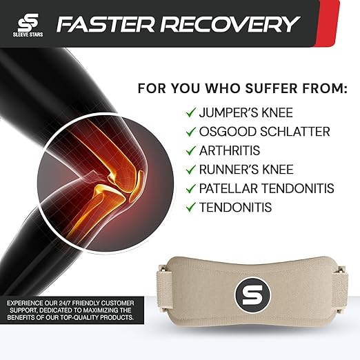 Sleeve Stars Patellar Tendon Support Strap Osgood Schlatter Band Knee Brace for Kids, Youth, Women & Men w/ 3 Lengths, Swedish Brand Patella Tendon Knee Strap for Arthritis, Tendonitis & Pain