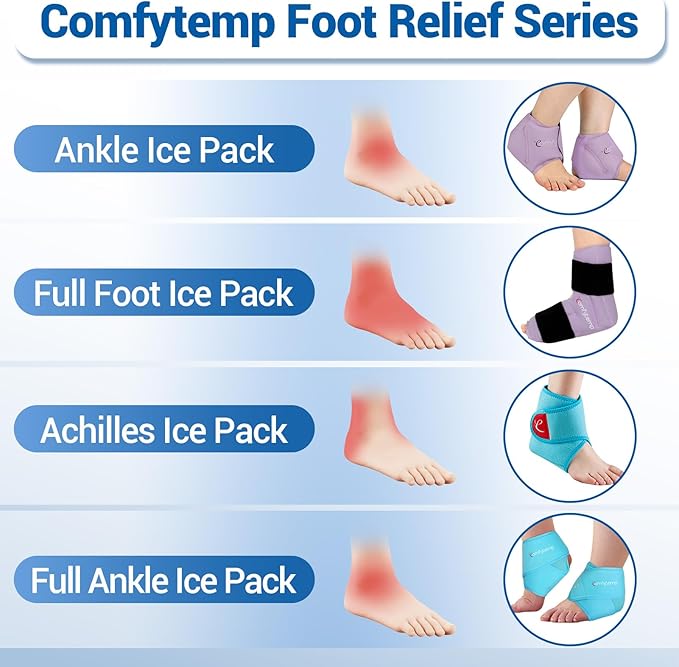 Comfytemp Large Ankle Foot Ice Pack Wrap for Plantar Fasciitis Relief, Feet Brace for Sprained Ankle, Heel Spur, Swelling, Tendonitis, Pain, Hot & Cold Therapy, Surgery Get Well Gift, 1 Pack (Purple)