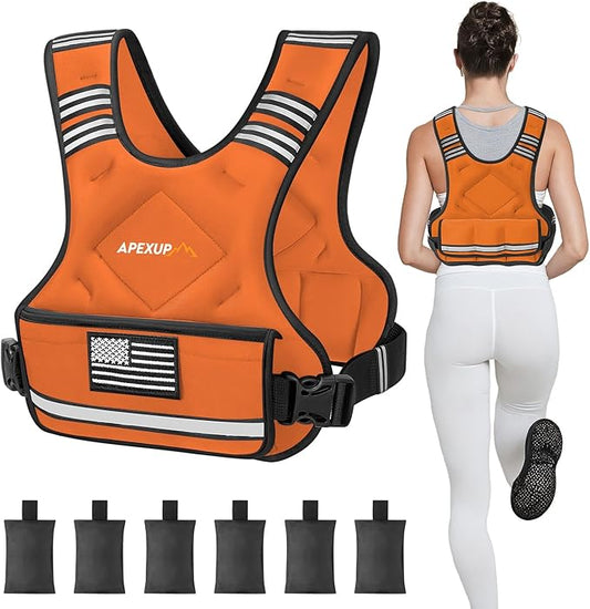 APEXUP Adjustable Weighted Vest, 4-10lb/12-18lb/20-32lb Vest with 6 Ironsand Weights and Large Pocket, Weight Vest for Men Women Strength Training, Running, Walking