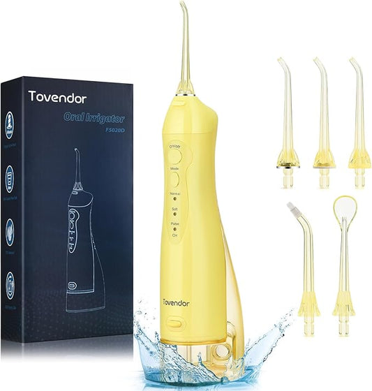 TOVENDOR Electric Water Dental Flosser Teeth Pick, Cordless Flossers Oral Irrigator IPX7 Waterproof 300ML Rechargeable Travel Water Teeth Cleaner with 5 Tips for Home Braces Care Gums Deep Cleaning