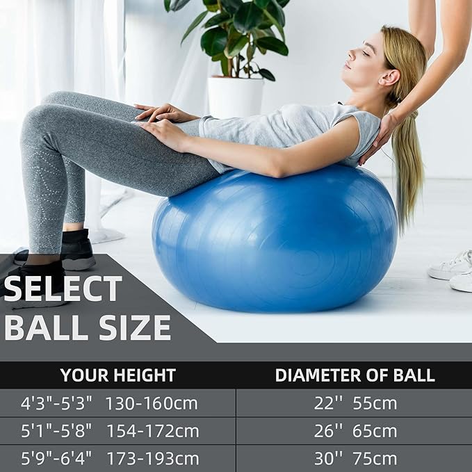 Anti-Burst Exercise Ball,Yoga Ball Chair with Pump Device,Non-Slip Matte Pilates Ball,Balance Ball for Stretching Core Yoga Pilates Birthing Pregnancy Stability Gym Workout Training