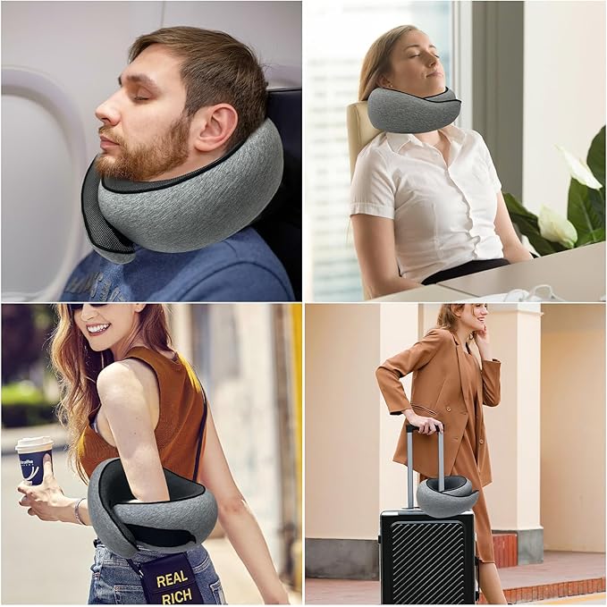 Premium Travel Pillow, 2025 New Memory Foam Neck Pillow, 360° Ergonomic Design Airplane Pillow Travel Pillows for Airplanes, Cars, Offices, Home Use, Ideal for Adults and Kids (Dark Gray)