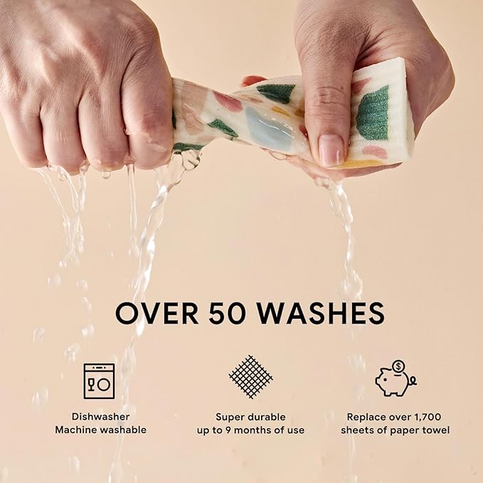 RECYCO Swedish Dishcloths for Kitchen | 5 Pack Urban Boho Terrazzo Washable Dish Rags | Cellulose Reusable Cleaning Paper Towels | Absorbent Counter Dish Cloth Sponge Kitchen Wipes, 8" L x 7" W
