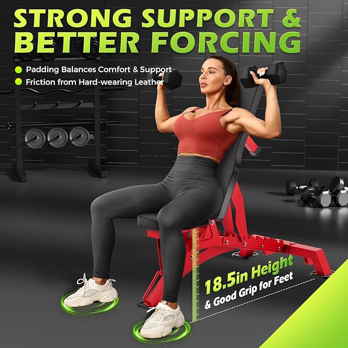 BODYRHYTHM Commercial-grade Weighted Bench, 1300LBS Weight Capacity Strength Training Bench, Heavy-duty Adjustable Workout Bench for Garage and Home Gym Workouts, Weight Lifting, and Bench Press.