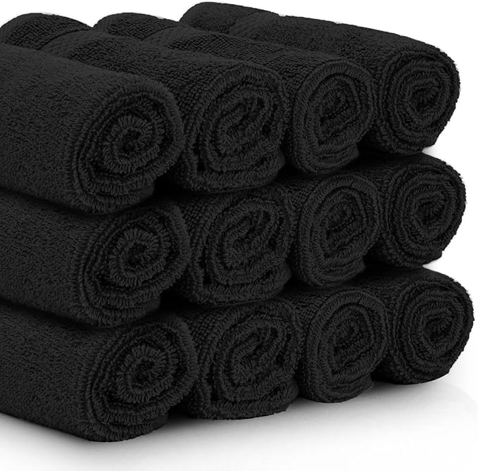White Classic Luxury Hand Towels | Cotton Hotel spa Bathroom Towel | 16x30 | 6 Pack | Black