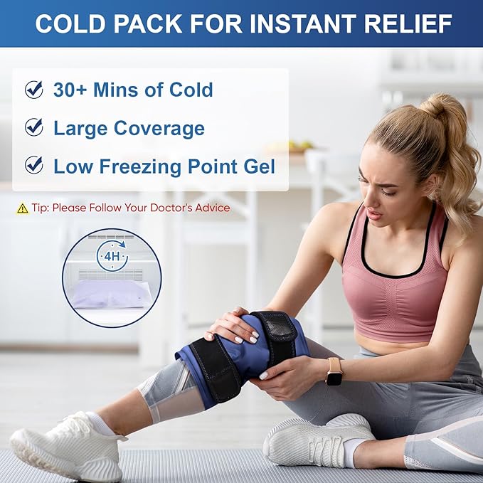 APEXUP Ice Pack for Knee Pain Relief, Large Reusable Wrap After Surgery, Flexible Gel Cold Pack for Injuries, Pain Relief for Back, Shoulder, Elbow, Ankle and Leg (Navy Blue, L, 1PK)