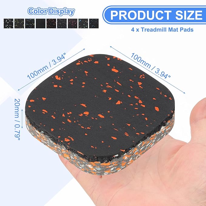 PATIKIL 4 Pcs Treadmill Mat Pads, 4x4x0.8 High Density Foam Anti Vibration Pad Sound Proof Floor Mat Exercise Equipment Mat for Carpet Protect Noise Reduction Home Gym, Orange