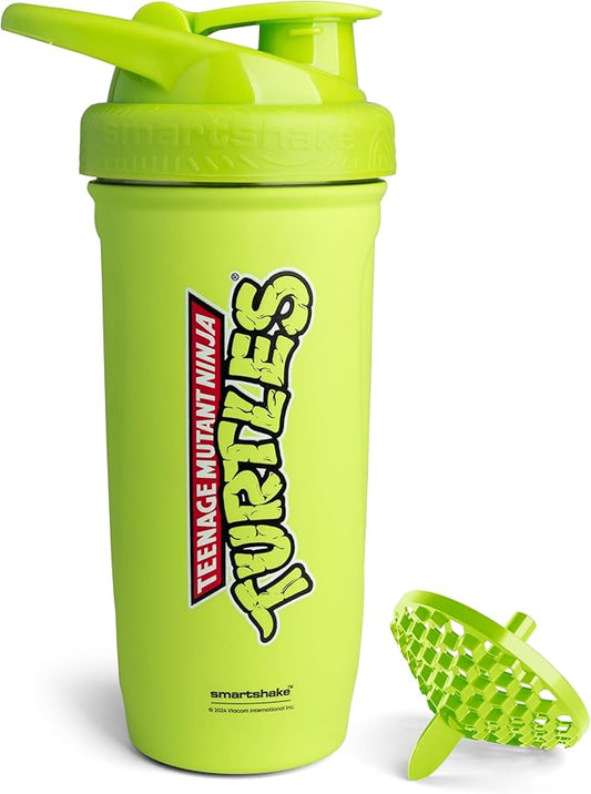 Smartshake TMNT Reforce Stainless Steel Protein Shaker Bottle 900 ml | 30 oz - Leakproof Screw-on Lid - BPA Free – Unisex - Non Insulated - Light Green