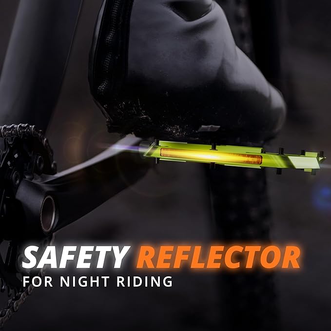 Flat Bike Pedals with Reflectors CNC Aluminium 9/16” – MTB Pedals with Extra Wide Platform and Removable Anti-Slip Pins – Lightweight Pedals for Mountain Bike & Road Bike 294 g