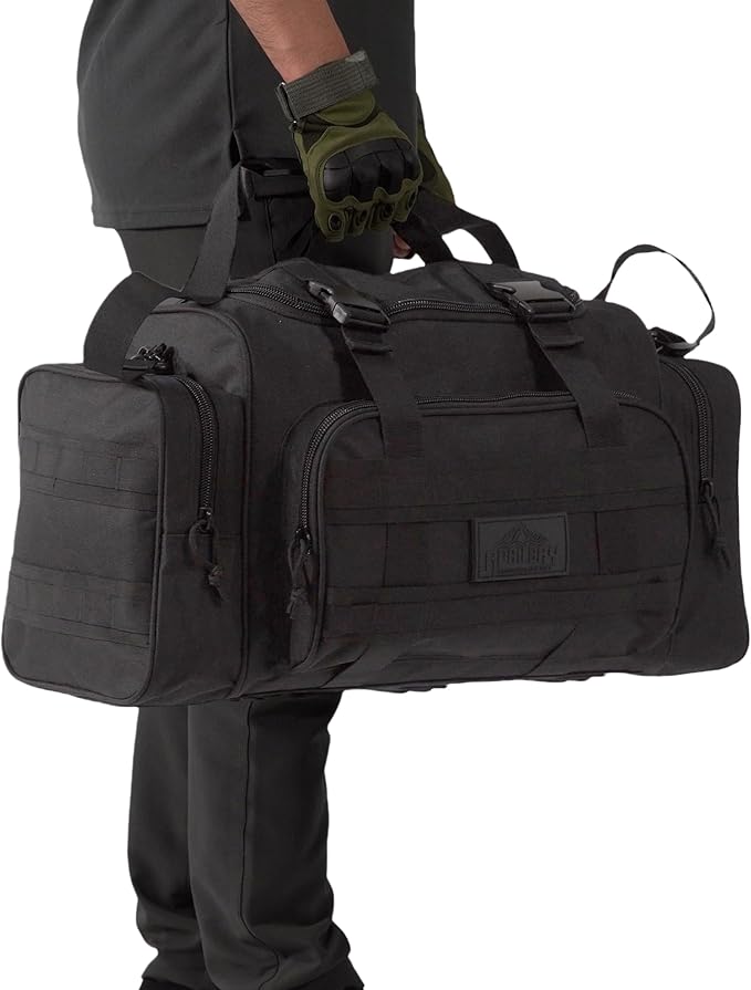 Duffel Bag – Heavy Duty Tactical Gym Bag for Men, Splashwater-Proof Weekender Travel Bag for Basketball, Football, Soccer, Hiking, and Hunting (Black)