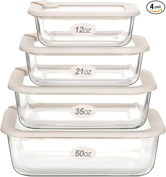 Urban Green Glass Food Storage Containers with Glass Lids, Microwave Safe Food Container Set, Aitight Meal Prep Container Set, LeakProof, 100% Plastic Free, 4 Pack