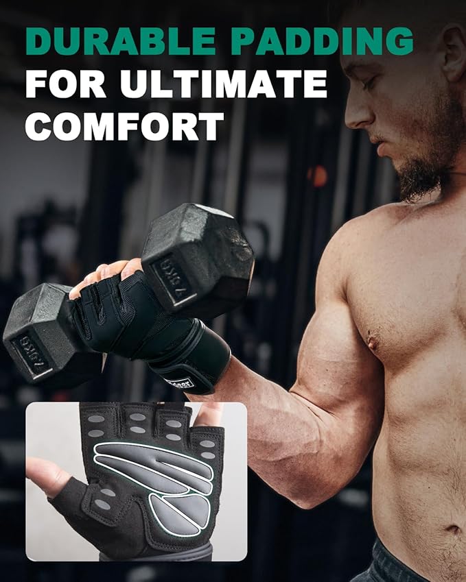 Trideer Workout Gloves for Men, Weight Lifting Gloves with Wrist Wrap Support, Full Palm Protection & Extra Grips for Weightlifting, Exercise, Cross Training, Fitness, Pull-up