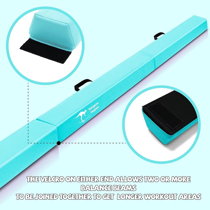 Kangaroo Hoppers 8FT Kids Balance Gymnastics Beam for Kids, Folding Extra Firm Foam Floor Beam for Beginners, Home Training Equipment with Anti-Slip Base, Carrying Bag