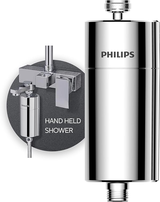 Philips Shower Filter, Water Softener for Hard Water Shower Head Filtration with Double Mesh & NSF Certified KDF Material, Reducing Chlorine/Impurities/Rust Sediments for Handheld Showerhead AWP1775CH