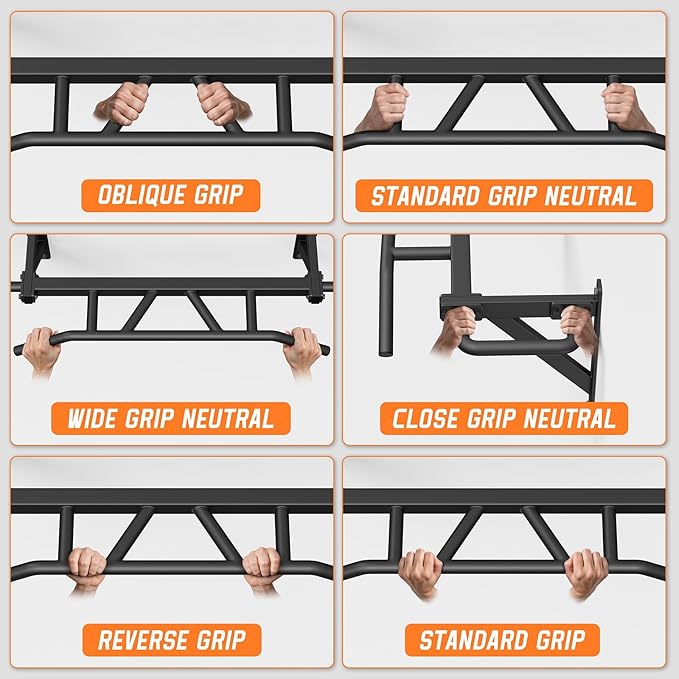 Heavy Duty Pull Up Bar with 14 Grip Positions, Strength Training Pull-Up Bars for Home Gym, Wall Mounted, Joist Mounted Chin Up Bar with Reinforced Thick Metal Construction - Supports 600 lbs for Full-Body Workouts