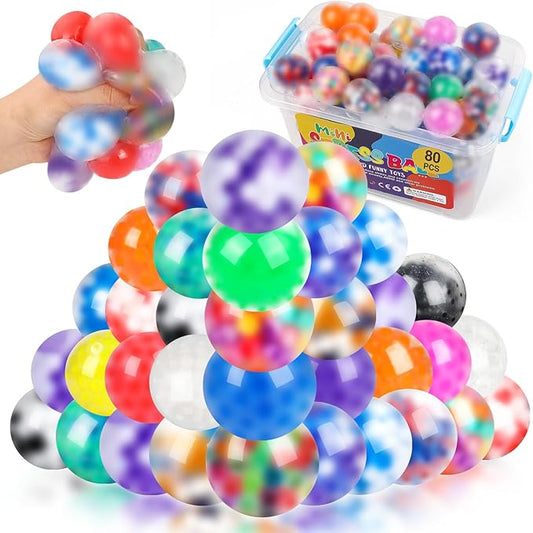 VESPRO 80Pack Stress Balls for Adults, Squishy Toys, Bulk Squishy Squeeze Balls Fidget Toys, Anxiety and Stress Relief Ball for Adults, Party Favors, Birthday Gift and Goodie Bag Stuffers