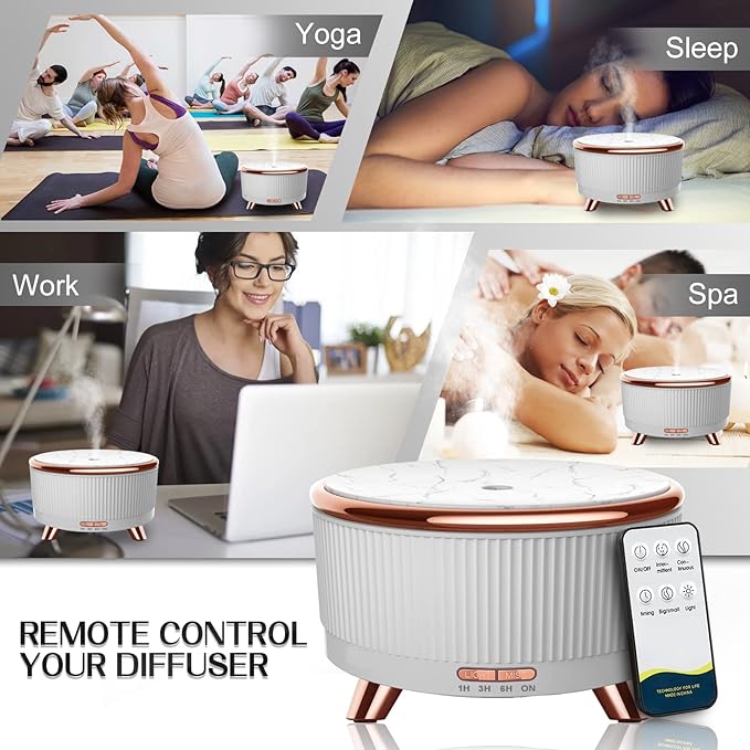 Diffusers for Essential Oils Humidifiers 500ML, Essential Oils Large Room Aromatherapy Diffuser,7 Colors Lights 3 Mist Modes with R/C for Home Office