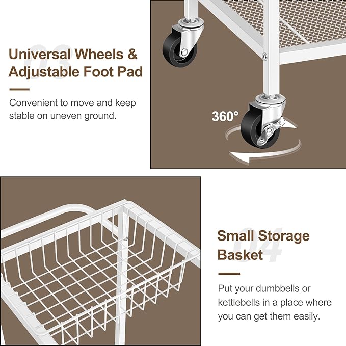 Weight Rack Stand Small Gym Rack Yoga Rack Workout Equipment Storage Cart for Weights, Dumbbells, Yoga Mats, Kettlebells, Foam Rollers, and Resistance Bands