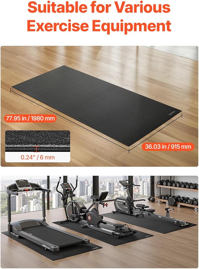 VEVOR Treadmill Mat for Carpet Floor, Exercise Equipment Mat for Treadmills, Stationary & Recumbent Bikes, High Density PVC Floor Protector Gym Mats, Waterproof and Non-Slip for Home Gym