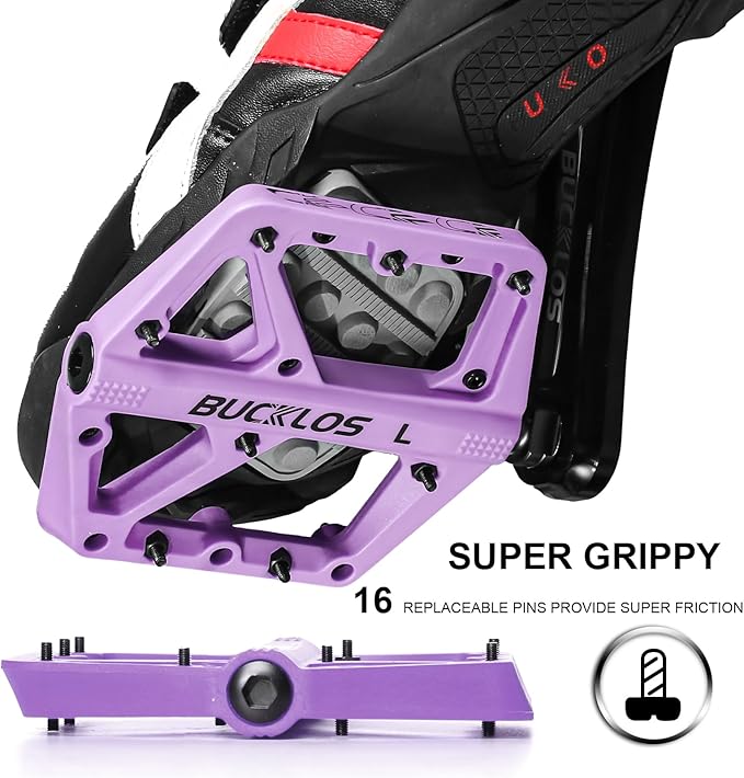 BUCKLOS Mountain Bike Pedals MTB Pedals Flat, Adult Bicycle Road Bike Large Platform Nylon Non-Slip Pedal for Gravel Bike/Hybrid Bike 9/16"