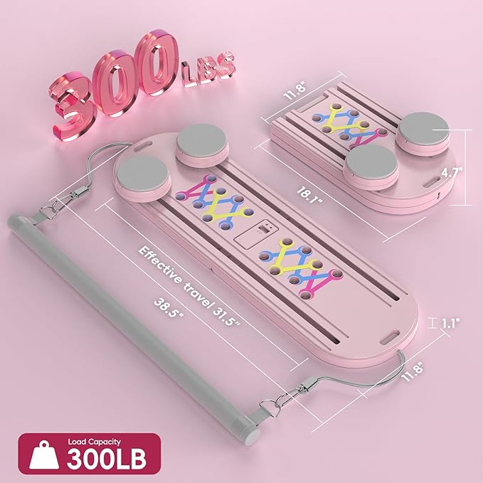 Pilates Board, Pilates Reformer Set, Pilates Machine 15-in-1 Multifunctional Abdominal Board for Home Office Workout, Foldable Portable Pilates Reformer Board for Women