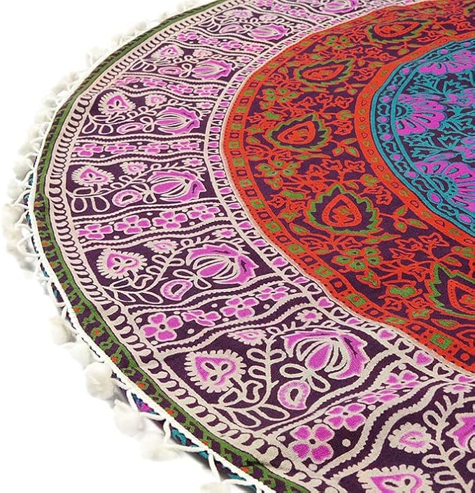 Eyes of India - 32" Pink Blue Green Floor Pillow Meditation Cushion Seating Throw Mandala Cover Hippie Round Colorful Decorative Bohemian Accent Boho Chic Dog Bed Indian Handmade Cover ONLY