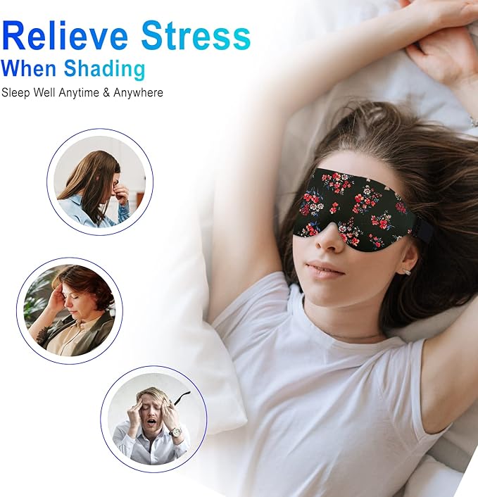 3D Sleep Mask, 100% Blackout 3D Contoured Sleep Eye Mask, Comfortable & Super Soft Sleeping Mask with Adjustable Straps for Women, Men, Sleeping Travel Yoga Naps (Floral)