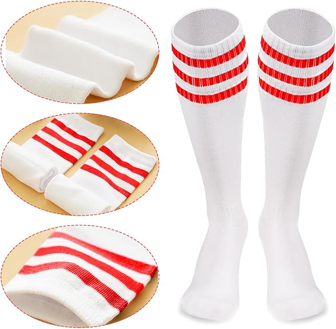 10 Pieces Striped Sweatbands and Striped Socks Set Headbands Wrist Sweat Bands for Men and Women Sports 80s 90s Fitness