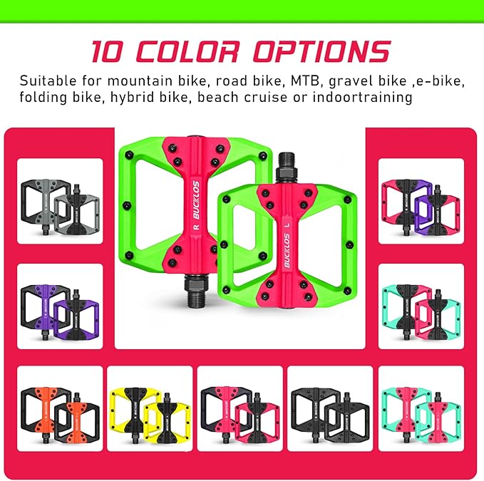 BUCKLOS MTB Flat Pedals Mountain Bike Pedals, 3 Bearings CNC Adult Road Bike Pedals, Bicycle Platform Aluminum Alloy Non-Slip Pedal for Gravel Bike/BMX 9/16"(Black)