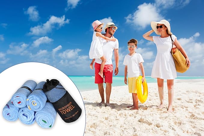 Dofilachy 6 Pack Camping Towel - Quick Dry Towel - Microfiber Travel Sports Towels - Super Absorbent Swim Towel (6, Blue)