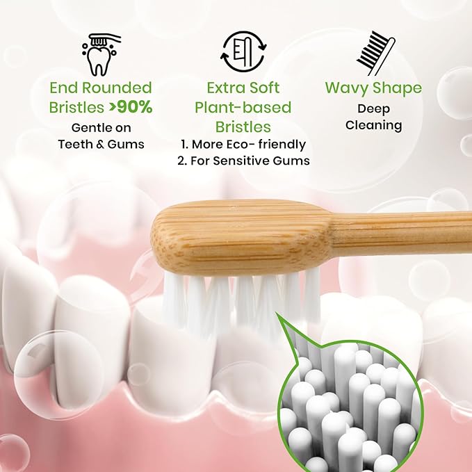Bamboo Toothbrush Heads Compatible with Gleem, Extra Soft Castor-Oil Bristles for Sensitive Teeth, Eco-Friendly & Gentle Cleaning