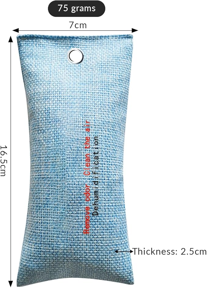 4 Pack charcoal odor absorber,Bamboo Charcoals Air Purifying Bag Charcoals Deodorizer Eliminator for Strong Odors in Car, Closet, Shoe, Basement (75G* 4 Pack Blue, Unscented)