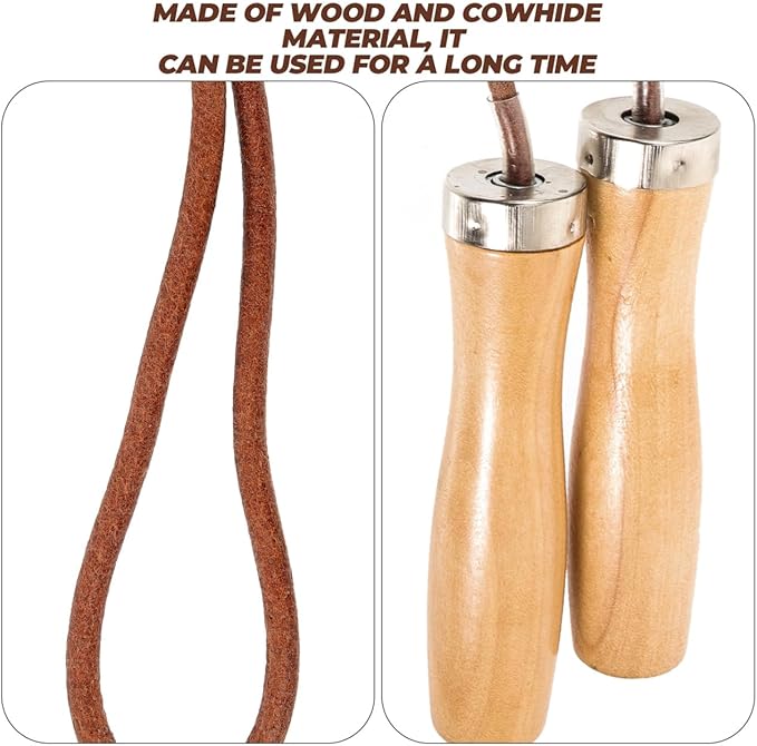 Wooden Handle Jump Rope Leather Skipping Rope with Wooden Handles for Boys and Girls - Ideal for Boxing, Fitness Workouts