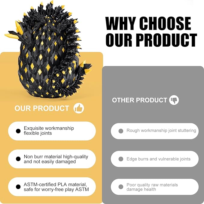 3D Printed Dragon Egg with Articulated Dragon Inside - Mystery Dragon Egg Fidget Toy, Sensory Desk Pet for Stress Relief, Stocking & Easter Basket Stuffers, Gift for Kids Ages 4+, Teens & Collectors